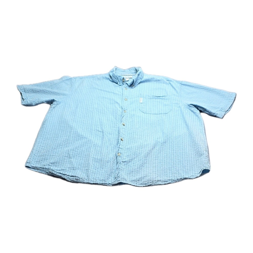 Columbia Cotton Button-Up Shirt Blue Gray Plaid Short Sleeve XL Collared Casual